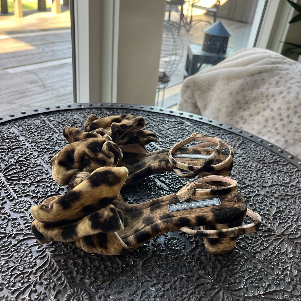 NEW LOEFFLER RANDALL CARMEN BOW SANDALS IN ANIMAL PRINT VELVET 6 - Picture 6 of 10